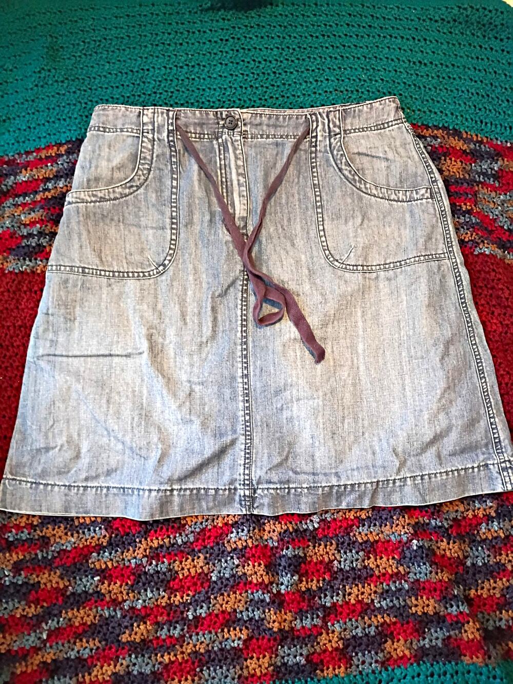 VTG Talbots Denim A-Line Skirt Size 12 Light Wash Drawstring Pocket Y2K Casual